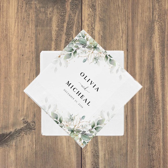 Eucalyptus Gold Floral Greenery Wedding Napkins (Creator Uploaded)