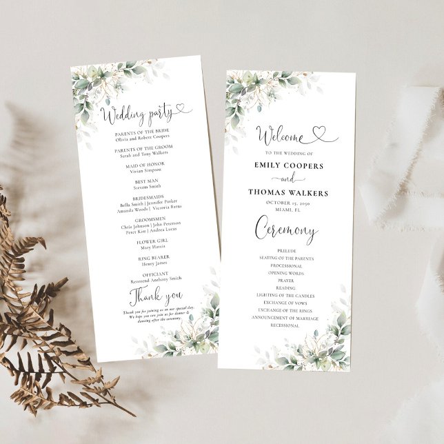Eucalyptus Gold Floral Greenery Wedding Program (Creator Uploaded)