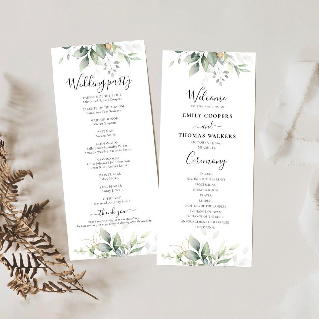 Eucalyptus Gold Floral Greenery Wedding Program (Creator Uploaded)