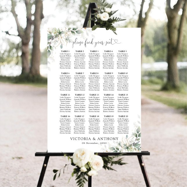 Eucalyptus Gold Floral Seating Chart Foam Boards (Creator Uploaded)