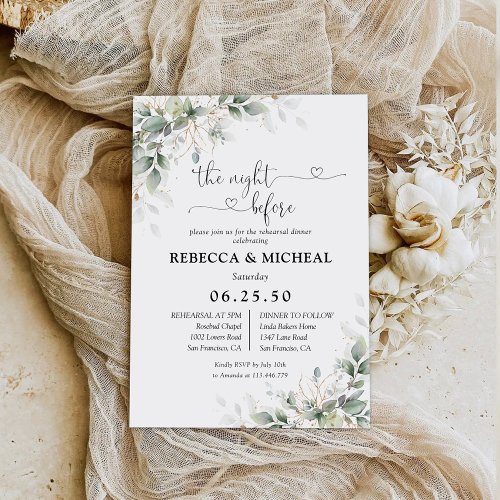 Eucalyptus Gold Floral The Night Before Invitation
