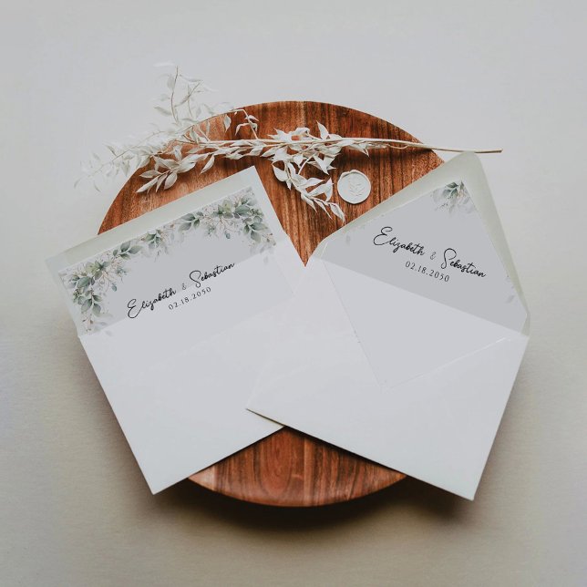 Eucalyptus Gold Floral Wedding Envelope Liner (Creator Uploaded)