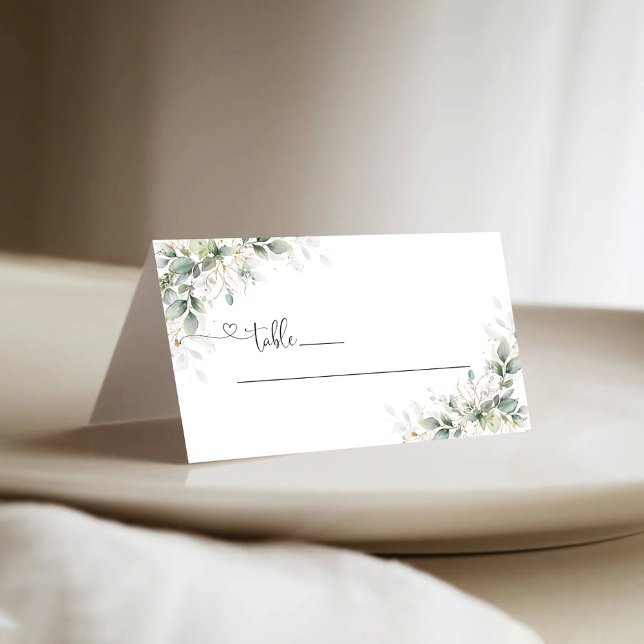 Eucalyptus Gold Floral Wedding Folded Place Cards (Creator Uploaded)
