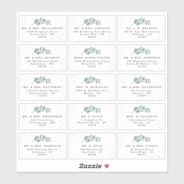 Eucalyptus Gold Foil Wedding Guest Address Labels (Sheet)
