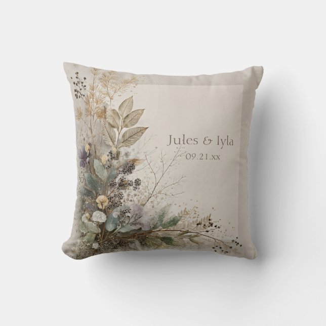 Eucalyptus Gold Foliage and Berry Botanical Rustic Throw Pillow (Front)