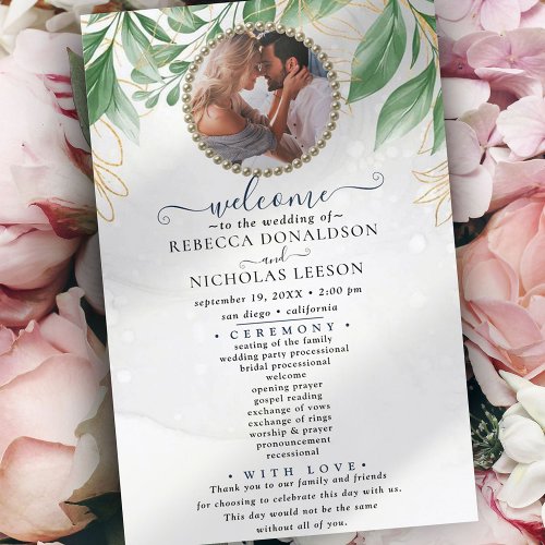 Eucalyptus Gold Foliage Photo Wedding Program