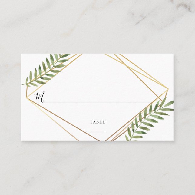 Eucalyptus Gold Frame Geometric Chic Wedding Place Card (Front)