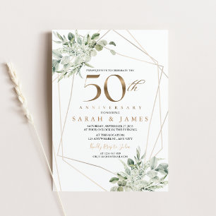 Eucalyptus Gold Geometric 50th Anniversary  Invitation