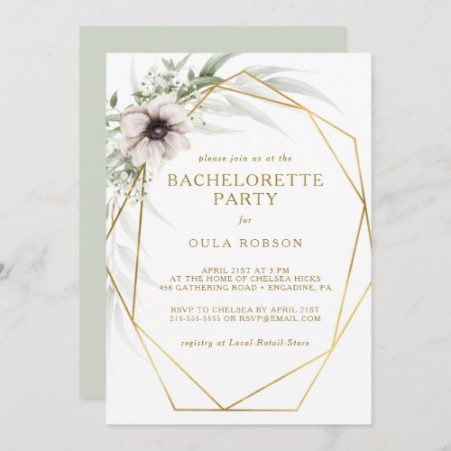 Eucalyptus Gold Geometric Bachelorette Party Invitation