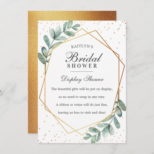 Eucalyptus Gold Geometric Bridal Shower Enclosure Card