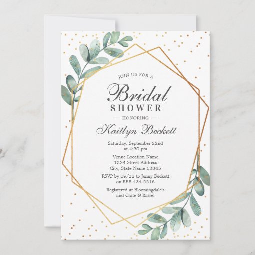 Eucalyptus Gold Geometric Bridal Shower Invitation Zazzle 4448