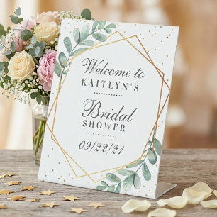 Eucalyptus Gold Geometric Bridal Shower Pedestal Sign