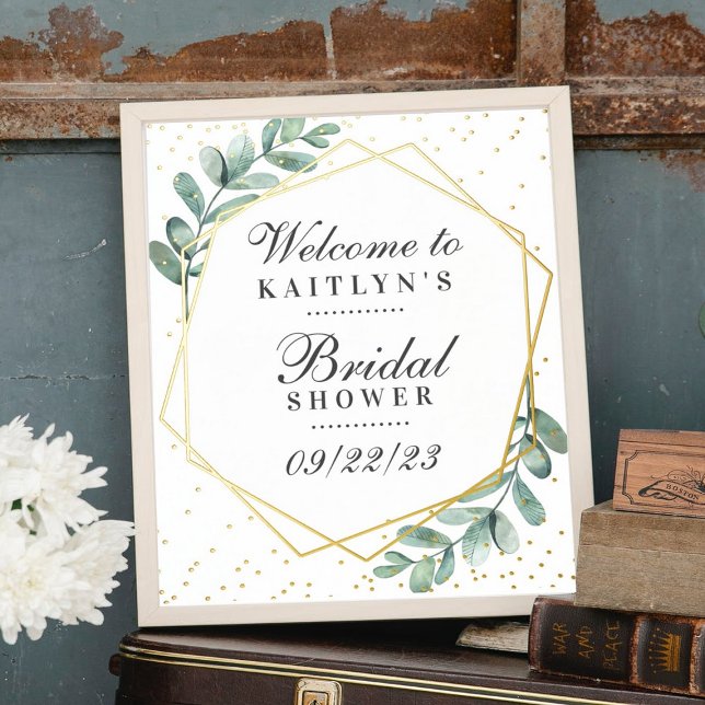 Eucalyptus Gold Geometric Bridal Shower Real Foil Prints (Creator Uploaded)