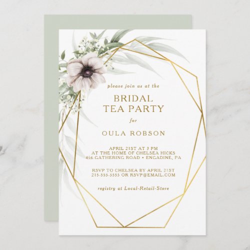 Eucalyptus Gold Geometric Bridal Tea Party Invitation