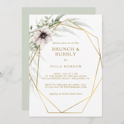 Eucalyptus Gold Geometric Brunch and Bubbly Invitation