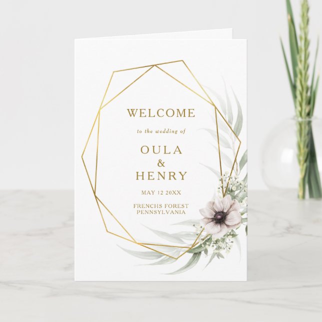 Eucalyptus Gold Geometric Folded Wedding Program (Front)