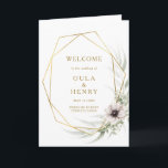 Eucalyptus Gold Geometric Folded Wedding Program<br><div class="desc">This eucalyptus gold geometric folded wedding program is perfect for your elegant boho wedding. It is designed with simple bohemian white and purple anemone flowers, simplistic watercolor sage green leaves, and modern gold foil winter frames. With the combination of white floral and simple rustic greenery, you're sure to create the...</div>