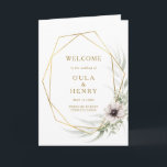 Eucalyptus Gold Geometric Folded Wedding Program<br><div class="desc">This eucalyptus gold geometric folded wedding program is perfect for your elegant boho wedding. It is designed with simple bohemian white and purple anemone flowers, simplistic watercolor sage green leaves, and modern gold foil winter frames. With the combination of white floral and simple rustic greenery, you're sure to create the...</div>