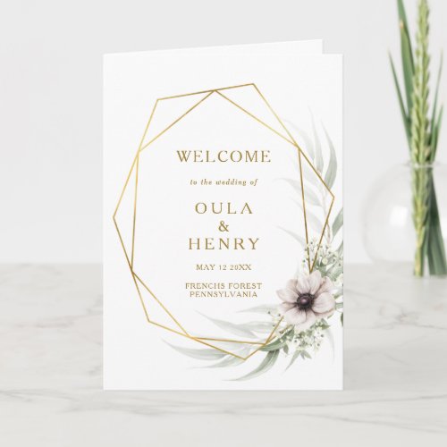 Eucalyptus Gold Geometric Folded Wedding Program