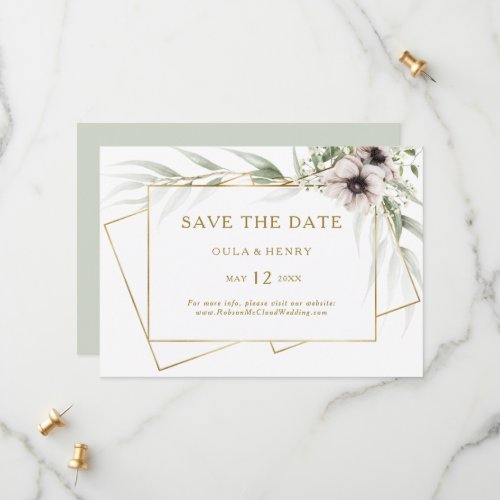 Eucalyptus Gold Geometric Horizontal Save the Date