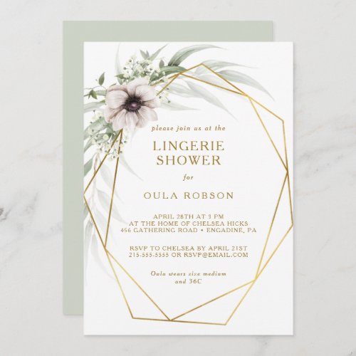 Eucalyptus Gold Geometric Lingerie Shower Invitation