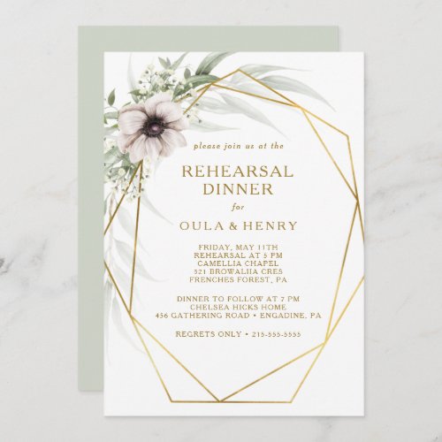 Eucalyptus Gold Geometric Rehearsal Dinner Invitation