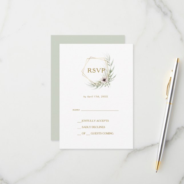 Eucalyptus Gold Geometric RSVP Card (Front/Back In Situ)