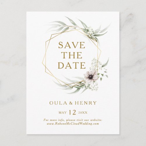 Eucalyptus Gold Geometric Save The Date postcard 