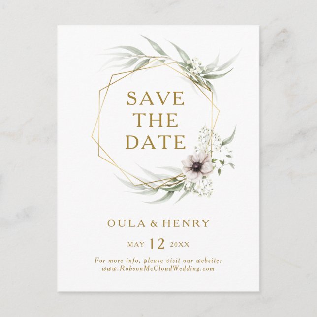 Eucalyptus Gold Geometric Save The Date postcard  (Front)