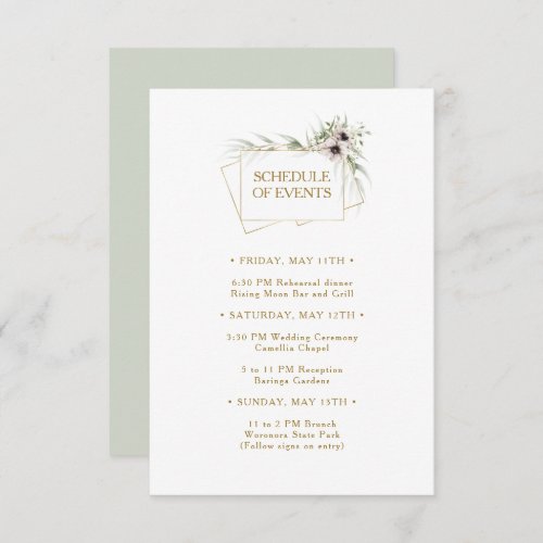 Eucalyptus Gold Geometric Schedule of Events Enclosure Card