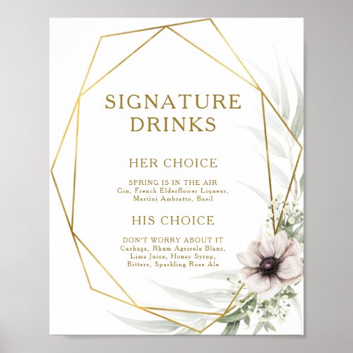 Eucalyptus Gold Geometric Signature Drinks Sign