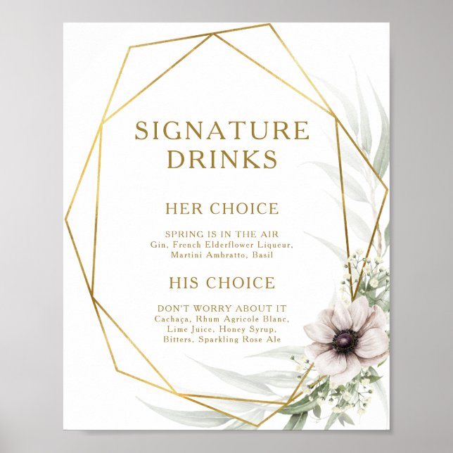 Eucalyptus Gold Geometric Signature Drinks Sign (Front)