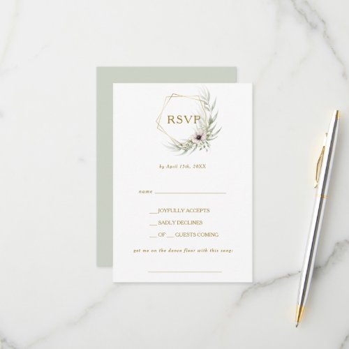 Eucalyptus Gold Geometric Song Request RSVP Card