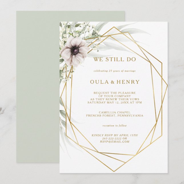 Eucalyptus Gold Geometric We Still Do Vow Renewal Invitation (Front/Back)
