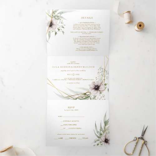 Eucalyptus Gold Geometric Wedding All In One Tri_Fold Invitation