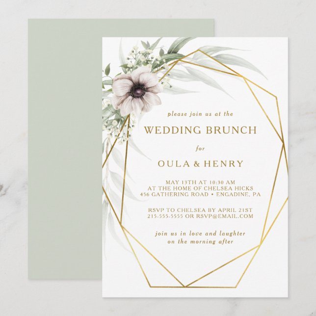 Eucalyptus Gold Geometric Wedding Brunch Invitation (Front/Back)
