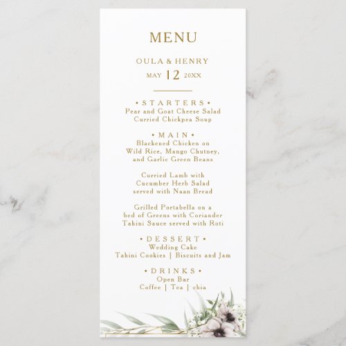 Eucalyptus Gold Geometric Wedding Dinner Menu