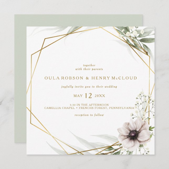Eucalyptus Gold Geometric wedding Invitation (Front/Back)