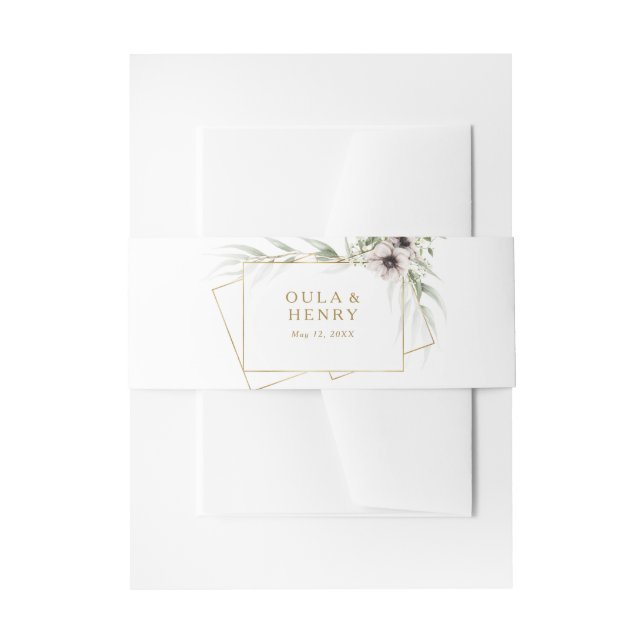 Eucalyptus Gold Geometric Wedding Invitation Belly Invitation Belly Band (Front Example)