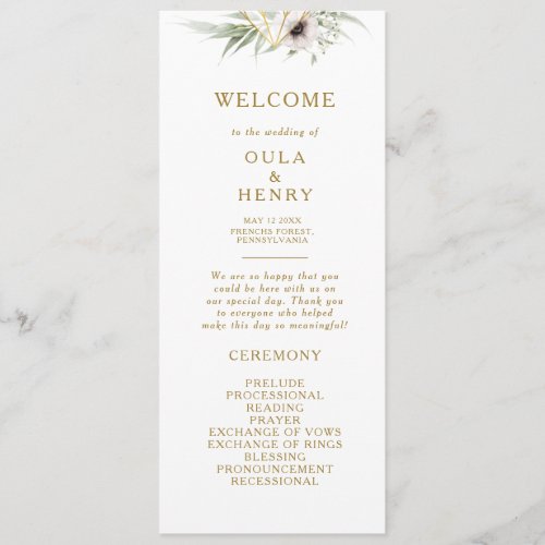 Eucalyptus Gold Geometric Wedding Program