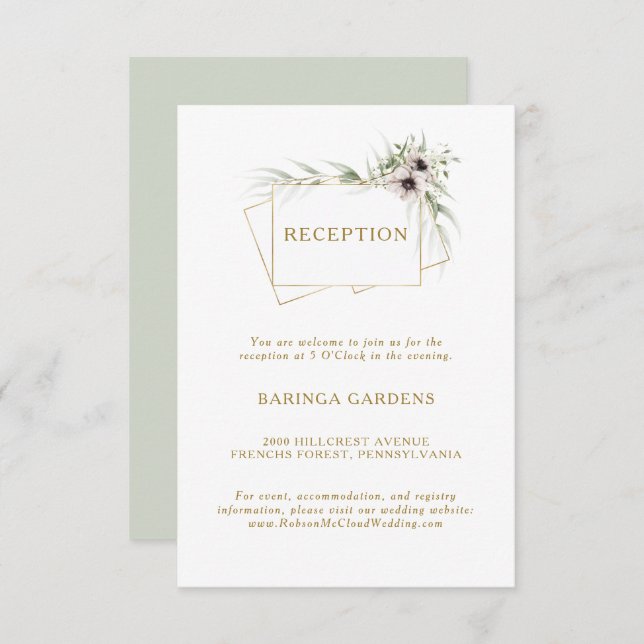Eucalyptus Gold Geometric Wedding Reception Card (Front/Back)