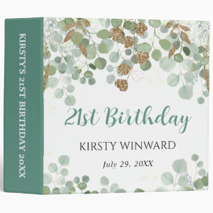 Eucalyptus Gold Glitter Birthday Photo Album 3 Ring Binder