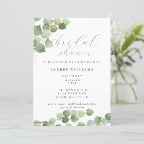 Eucalyptus Gold Glitter Bridal Shower Invitation