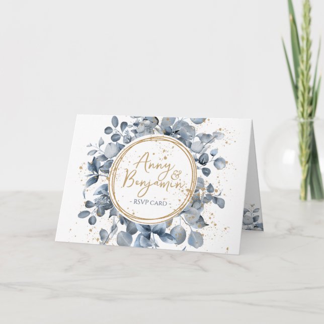 Eucalyptus Gold Glitter Code 01 - RSVP 1 Invitation (Front)