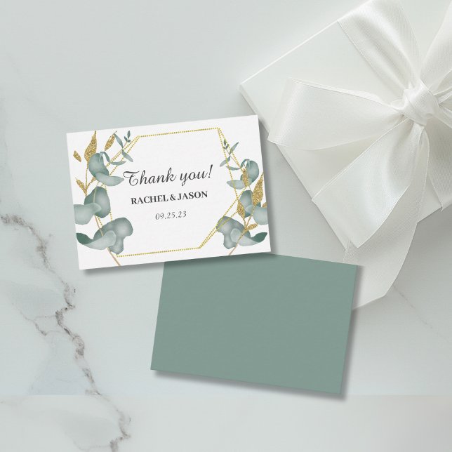 Eucalyptus Gold Glitter Foliage Wedding Thank you  Note Card (Modern Greenery Eucalyptus and Gold Glitter Wedding Thank you Card)