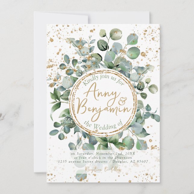 Eucalyptus Gold Glitter - Green - Invitation 02 (Front)