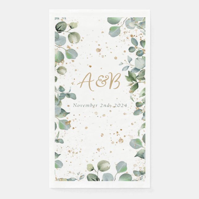 Eucalyptus Gold Glitter - Green  Paper Guest Towels (Front)