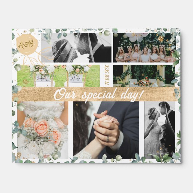 Eucalyptus Gold Glitter - Green Wedding collage 2 Picture Ledge (Photo)