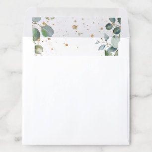 Eucalyptus Gold Glitter - Green Wedding Envelope Liner