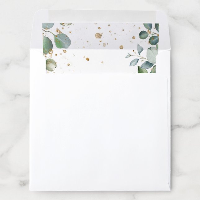 Eucalyptus Gold Glitter - Green Wedding Envelope Liner (In Envelope)